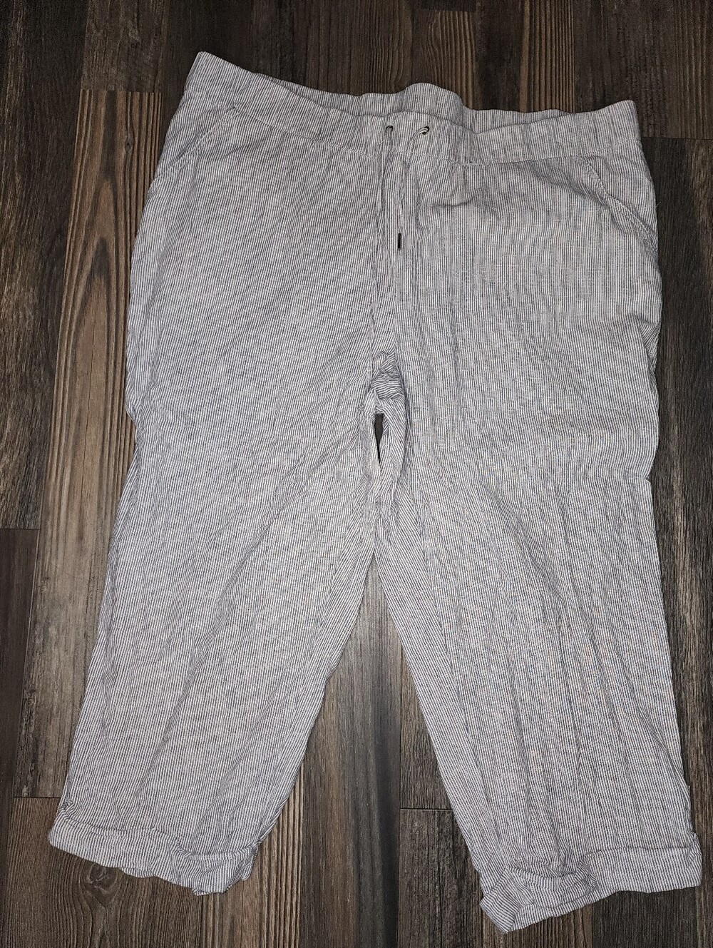 Rafaella Sport Cropped Pants Sz 20W Black White Stripes Elastic Waist Drawstring